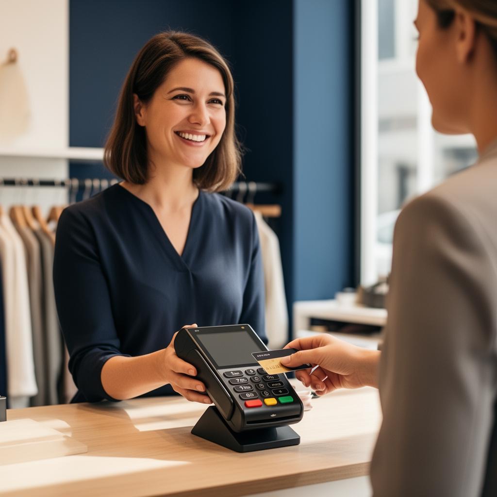 Business owner accepting a card payment with a modern terminal